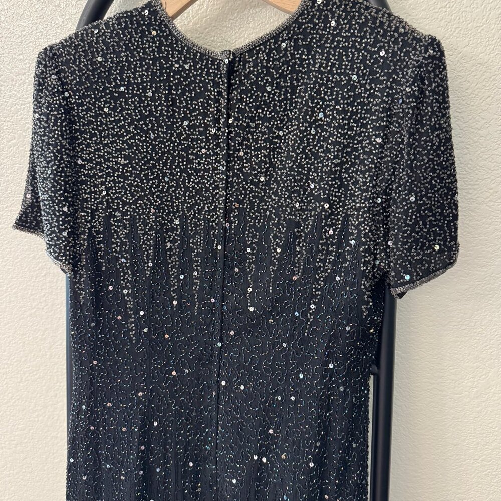 Vintage Stenay Black Silk Beaded Gown Size 10/12 - Picture 8 of 12